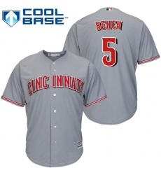 Men's Majestic Cincinnati Reds #5 Johnny Bench Replica Grey Road Cool Base MLB Jersey
