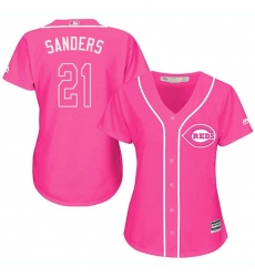 Women's Majestic Cincinnati Reds #21 Reggie Sanders Authentic Pink Fashion Cool Base MLB Jersey
