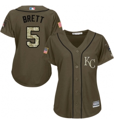 Women's Majestic Kansas City Royals #5 George Brett Authentic Green Salute to Service MLB Jersey