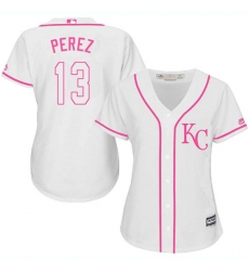 Women's Majestic Kansas City Royals #13 Salvador Perez Authentic White Fashion Cool Base MLB Jersey