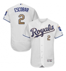 Men's Majestic Kansas City Royals #2 Alcides Escobar White Home Flex Base Authentic MLB Jersey