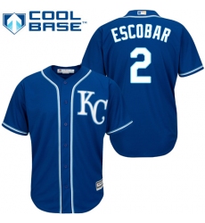 Youth Majestic Kansas City Royals #2 Alcides Escobar Authentic Blue Alternate 2 Cool Base MLB Jersey