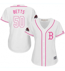 Women's Majestic Boston Red Sox #50 Mookie Betts Authentic White Fashion 2018 World Series Champions MLB Jersey