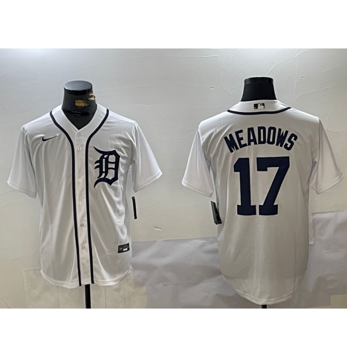 Men's Detroit Tigers #17 Parker Meadows White Cool Base Stitched Jersey