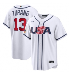 Men's USA Baseball #13 Brice Turang White 2026 World Baseball Classic Home Stadium Stitched Jersey
