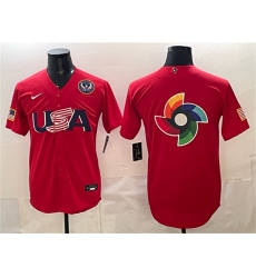 Men's USA Baseball Team Big Logo Red 2026 World Baseball Classic United States 250th Anniversary Stadium Stitched Jersey