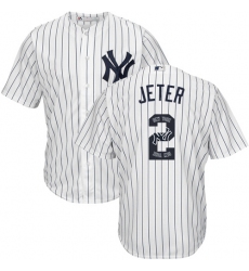 Men's Majestic New York Yankees #2 Derek Jeter Authentic White Team Logo Fashion MLB Jersey