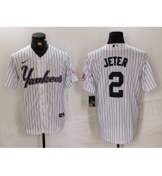 Men's New York Yankees #2 Derek Jeter White Pinstripe Fashion Cool Base Jersey