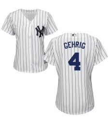 Women's Majestic New York Yankees #4 Lou Gehrig Replica White Home MLB Jersey