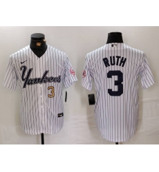 Men's New York Yankees #3 Babe Ruth White Pinstripe Fashion Cool Base Jerseys