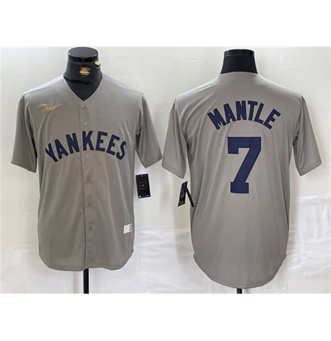 Men's New York Yankees #7 Mickey Mantle Gray Cool Base Stitched Baseball Jersey