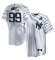 Men's New York Yankees #99 Aaron Judge White 2024 World Series With Name Cool Base Stitched Baseball Jersey