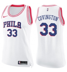 Women's Nike Philadelphia 76ers #33 Robert Covington Swingman White/Pink Fashion NBA Jersey