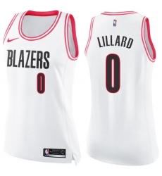 Women's Nike Portland Trail Blazers #0 Damian Lillard Swingman White/Pink Fashion NBA Jersey