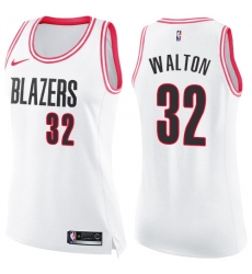 Women's Nike Portland Trail Blazers #32 Bill Walton Swingman White/Pink Fashion NBA Jersey