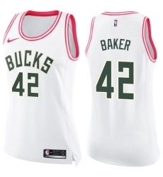 Women's Nike Milwaukee Bucks #42 Vin Baker Swingman White/Pink Fashion NBA Jersey