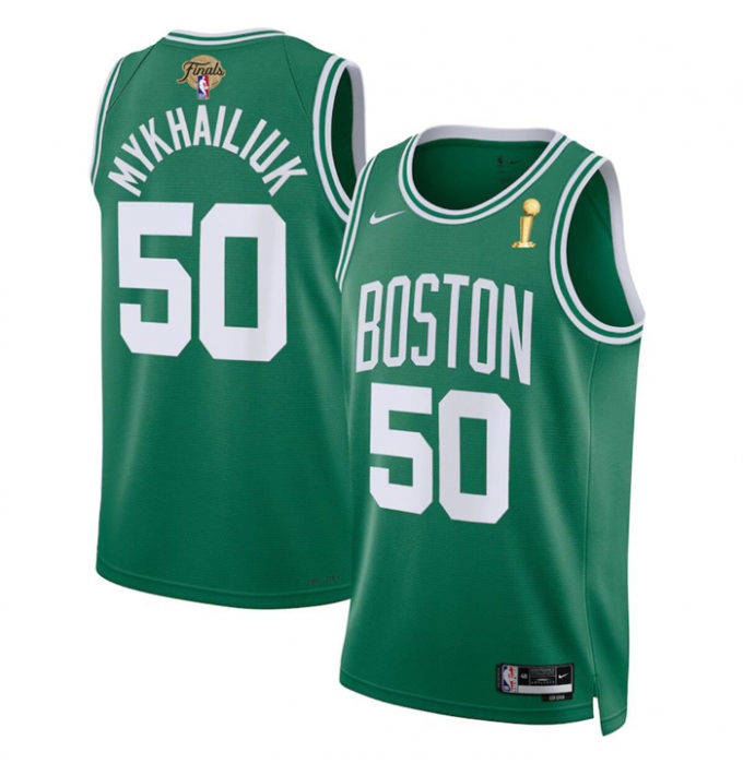 Men's Boston Celtics #50 Svi Mykhailiuk Kelly Green 2024 Finals Champions Icon Edition Stitched Basketball Jersey