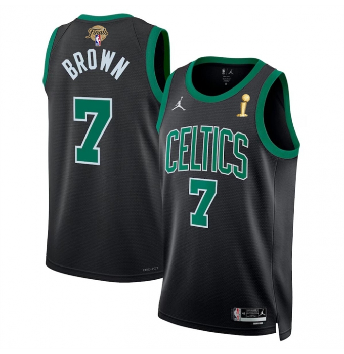 Men's Boston Celtics #7 Jaylen Brown Black 2024 Finals Champions Statement Edition Stitched Basketball Jersey