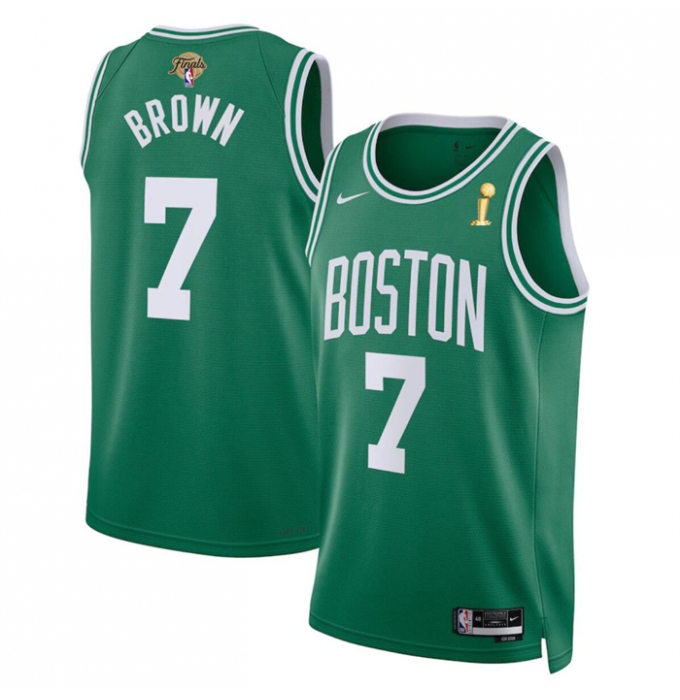 Men's Boston Celtics #7 Jaylen Brown Green 2024 Finals Champions Icon Edition Stitched Basketball Jersey