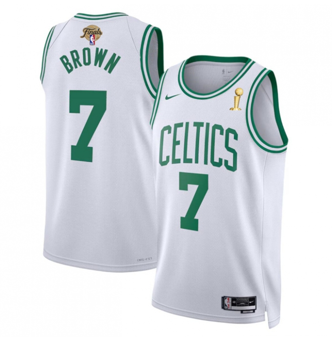 Men's Boston Celtics #7 Jaylen Brown White 2024 Finals Champions Association Edition Stitched Basketball Jersey