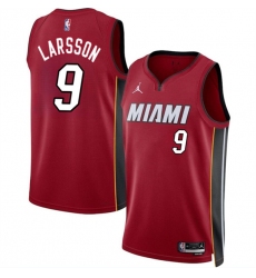 Men's Miami Heat #9 Pelle Larsson Red 2024 Draft Statement Edition Stitched Basketball Jersey