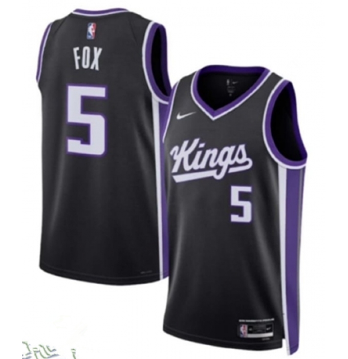 Men's Sacramento Kings #5 De'Aaron Fox Black Icon Edition Swingman Stitched Basketball Jersey