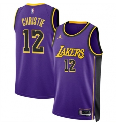 Men's Los Angeles Lakers #12 Max Christie Purple 2024 Statement Edition Stitched Basketball Jersey