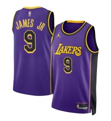 Men's Los Angeles Lakers #9 Bronny James Jr. Purple 2024 Draft Statement Edition Stitched Basketball Jersey