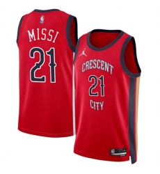 Men's New Orleans Pelicans #21 Yves Missi Red 2024 Draft Statement Edition Stitched Basketball Jersey