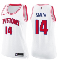 Women's Nike Detroit Pistons #14 Ish Smith Swingman White/Pink Fashion NBA Jersey