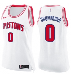 Women's Nike Detroit Pistons #0 Andre Drummond Swingman White/Pink Fashion NBA Jersey