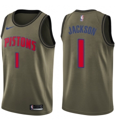 Men's Nike Detroit Pistons #1 Reggie Jackson Swingman Green Salute to Service NBA Jersey