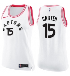 Women's Nike Toronto Raptors #15 Vince Carter Swingman White/Pink Fashion NBA Jersey