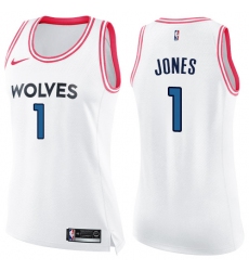 Women's Nike Minnesota Timberwolves #1 Tyus Jones Swingman White/Pink Fashion NBA Jersey