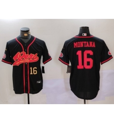 Men's San Francisco 49ers #16 Joe Montana Black With Cool Base Stitched Baseball Jersey