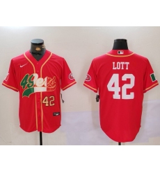 Men's San Francisco 49ers #42 Ronnie Lott Red With Cool Base Stitched Baseball Jersey