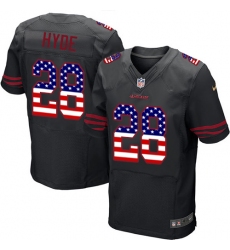 Men's Nike San Francisco 49ers #28 Carlos Hyde Elite Black Alternate USA Flag Fashion NFL Jersey