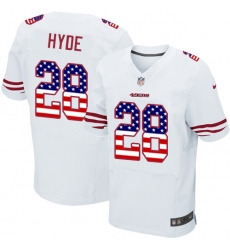 Men's Nike San Francisco 49ers #28 Carlos Hyde Elite White Road USA Flag Fashion NFL Jersey
