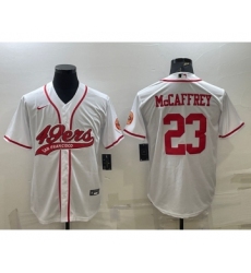 Men's San Francisco 49ers #23 Christian McCaffrey White With Patch Cool Base Stitched Baseball Jersey