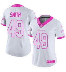 Women's Nike Denver Broncos #49 Dennis Smith Limited White/Pink Rush Fashion NFL Jersey