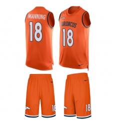 Men's Nike Denver Broncos #18 Peyton Manning Limited Orange Tank Top Suit NFL Jersey