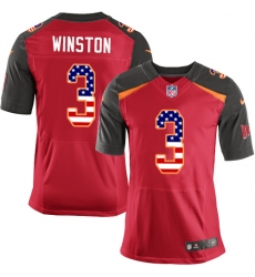 Men's Nike Tampa Bay Buccaneers #3 Jameis Winston Elite Red Home USA Flag Fashion NFL Jersey