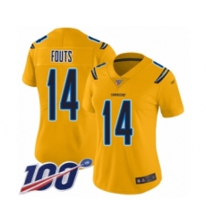 Women's Los Angeles Chargers #14 Dan Fouts Limited Gold Inverted Legend 100th Season Football Jersey
