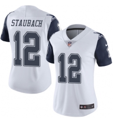 Women's Nike Dallas Cowboys #12 Roger Staubach Limited White Rush Vapor Untouchable NFL Jersey