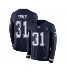 Men's Nike Dallas Cowboys #31 Byron Jones Limited Navy Blue Therma Long Sleeve NFL Jersey