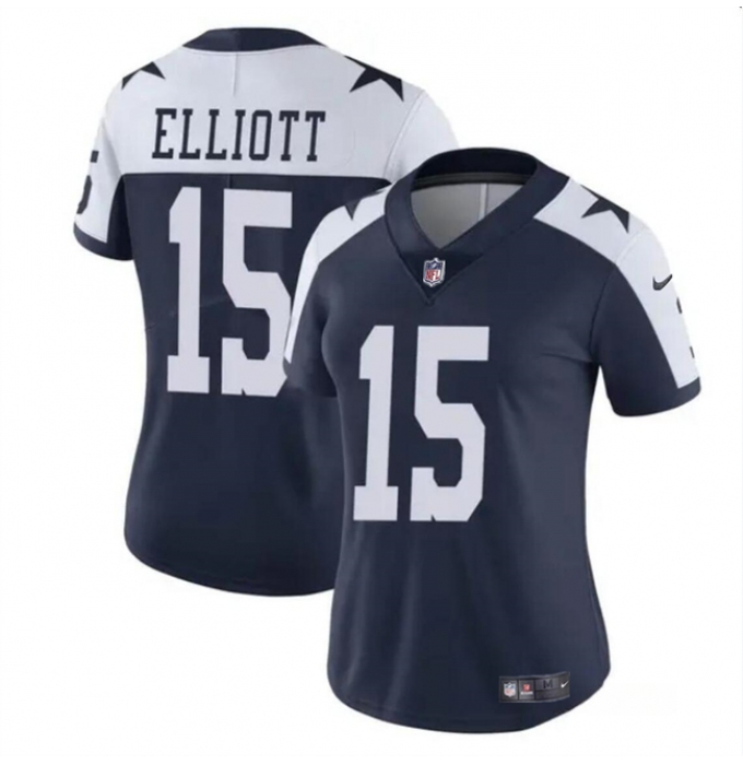 Women's Dallas Cowboys #15 Ezekiel Elliott Navy White Vapor Thanksgiving Limited Football Stitched Jersey