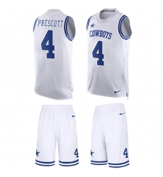 Men's Nike Dallas Cowboys #4 Dak Prescott Limited White Tank Top Suit NFL Jersey