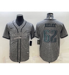 Men's Philadelphia Eagles #62 Jason Kelce Grey Gridiron Patch Cool Base Stitched Baseball Jersey
