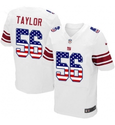 Men's Nike New York Giants #56 Lawrence Taylor Elite White Road USA Flag Fashion NFL Jersey