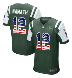 Men's Nike New York Jets #12 Joe Namath Elite Green Home USA Flag Fashion NFL Jersey